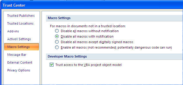 how to disable macros in excel without password
